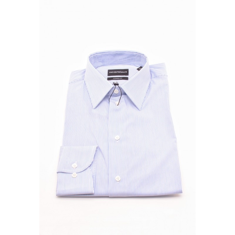 EMPORIO ARMANI - MODERN FIT Cotton Shirt - White/light blue