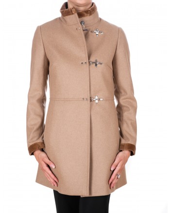 FAY - Wool and Cahmere VIRGINIA Coat with Frogs - Rope Brown