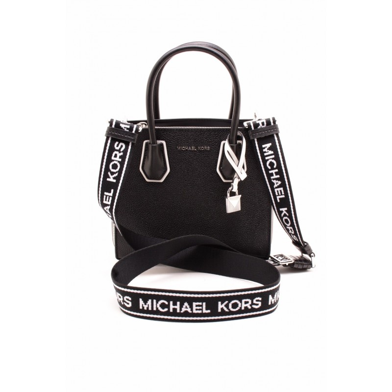 MICHAEL BY MICHAEL KORS - Medium MERCER Bag with Logo Strap  - Black/White