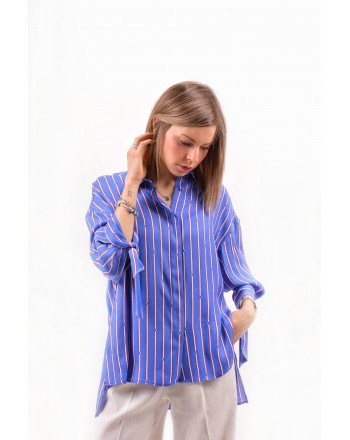 PINKO - FACILE shirt in twill over - Blue/Red/white