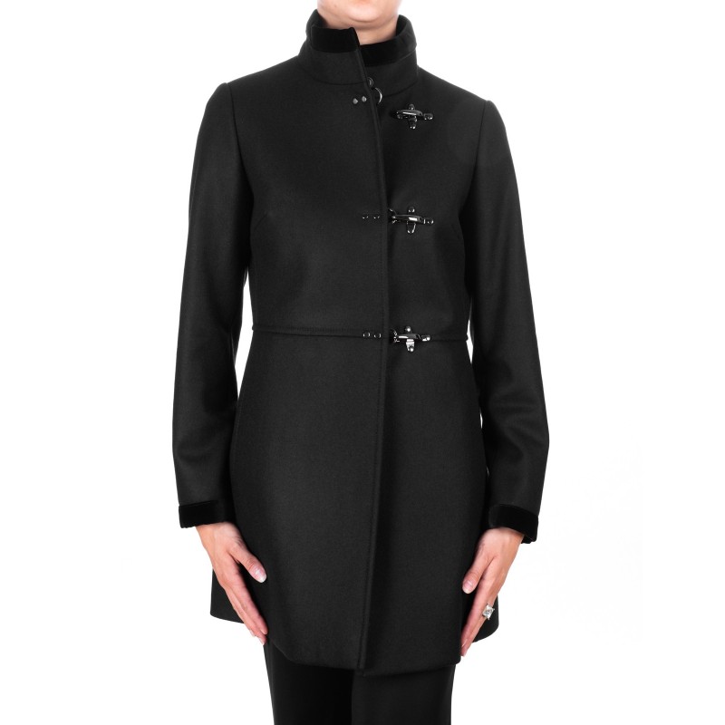FAY - Wool and Cahmere VIRGINIA Coat with Frogs - Black