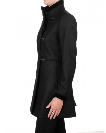 FAY - Wool and Cahmere VIRGINIA Coat with Frogs - Black