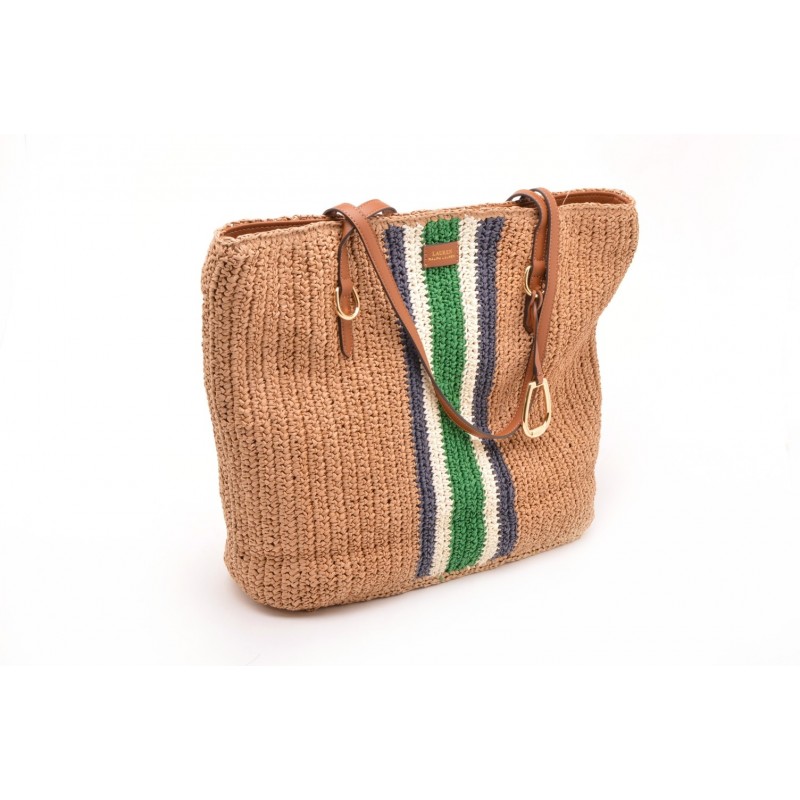 POLO RALPH LAUREN - Fabric and Straw Tote Bag TOLTON  - Natural/Stripes