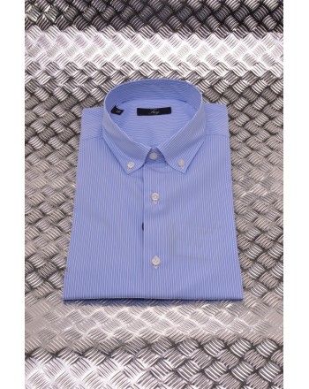 FAY - Microstriped Cotton Shirt - Light Blue/White