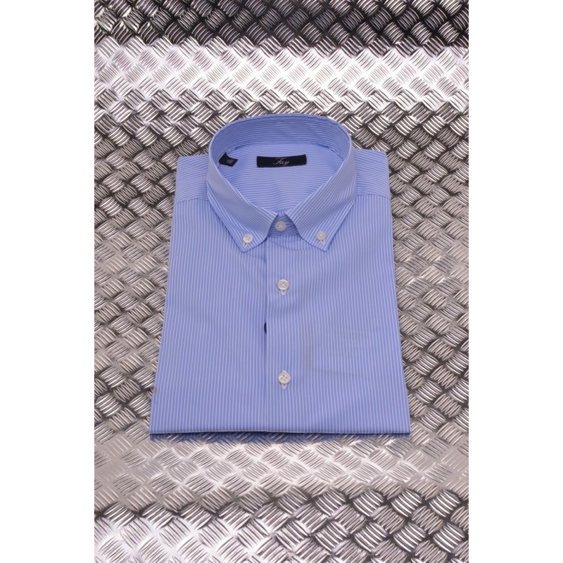 FAY - Camicia in Cotone con Microriga - Azzurro/Bianco