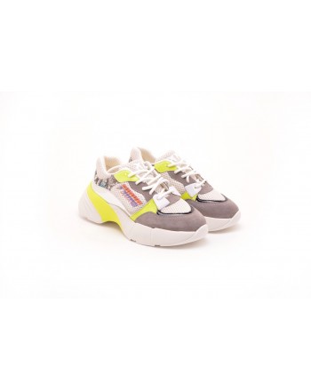 PINKO - Tech Fabric Sneakers SMERALDO - White/Yellow/Grey