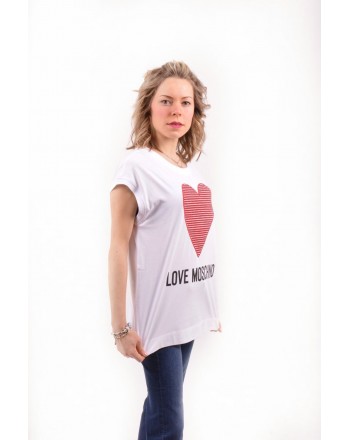 LOVE MOSCHINO - Cotton T-Shirt with Strass Heart - White