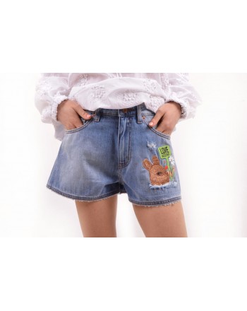 LOVE MOSCHINO - Shorts in Jeans con Patch - Denim