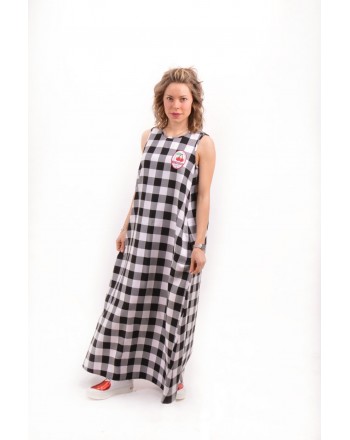 LOVE MOSCHINO -  VICHY dress in Twill with Cherry Stik - White/Black