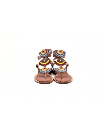 ASH -  Leather sandal with studs and beads - Brown