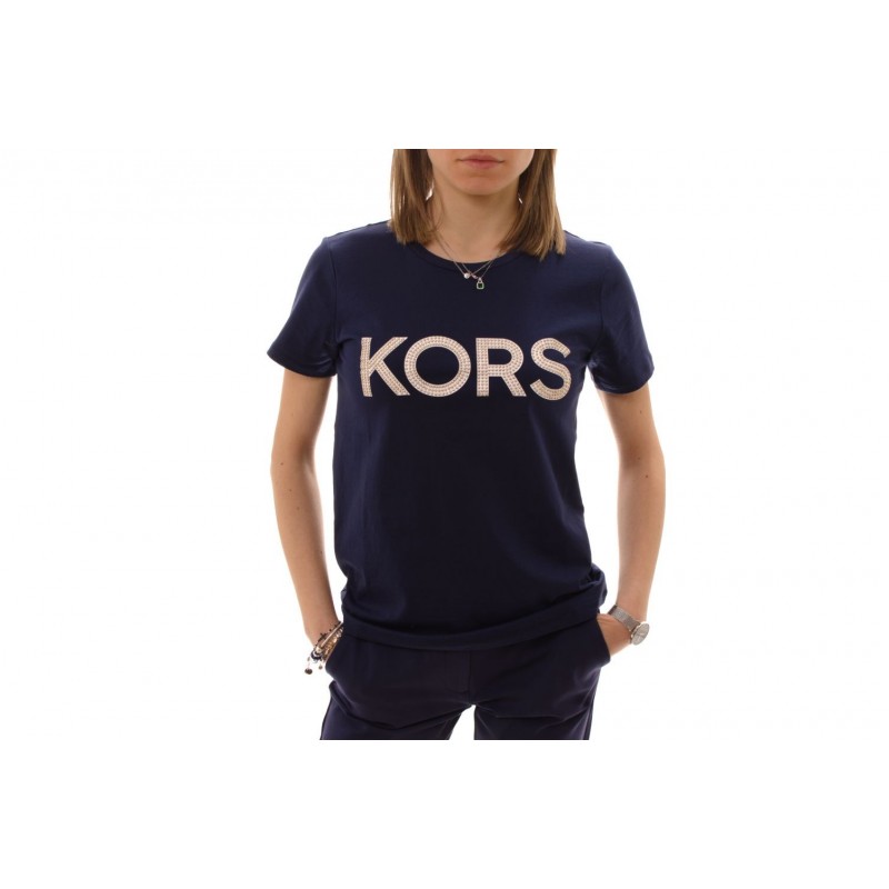 MICHAEL BY MICHAEL KORS -  Cotton T-Shirt with strass  -  True Navy