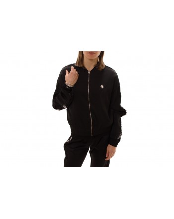 PHILIPP PLEIN - Zipper Sweatshirt with Glossy Logo Band - Black