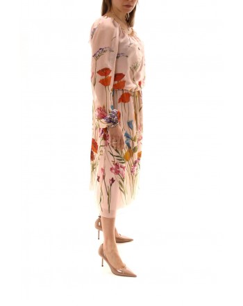 BLUMARINE - Silk Dress with Flower Print - Multicolor