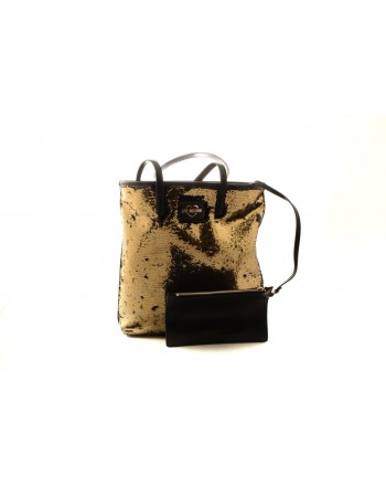 LOVE MOSCHINO - Shopping Bag with Reversible Golden Paillettes - Black