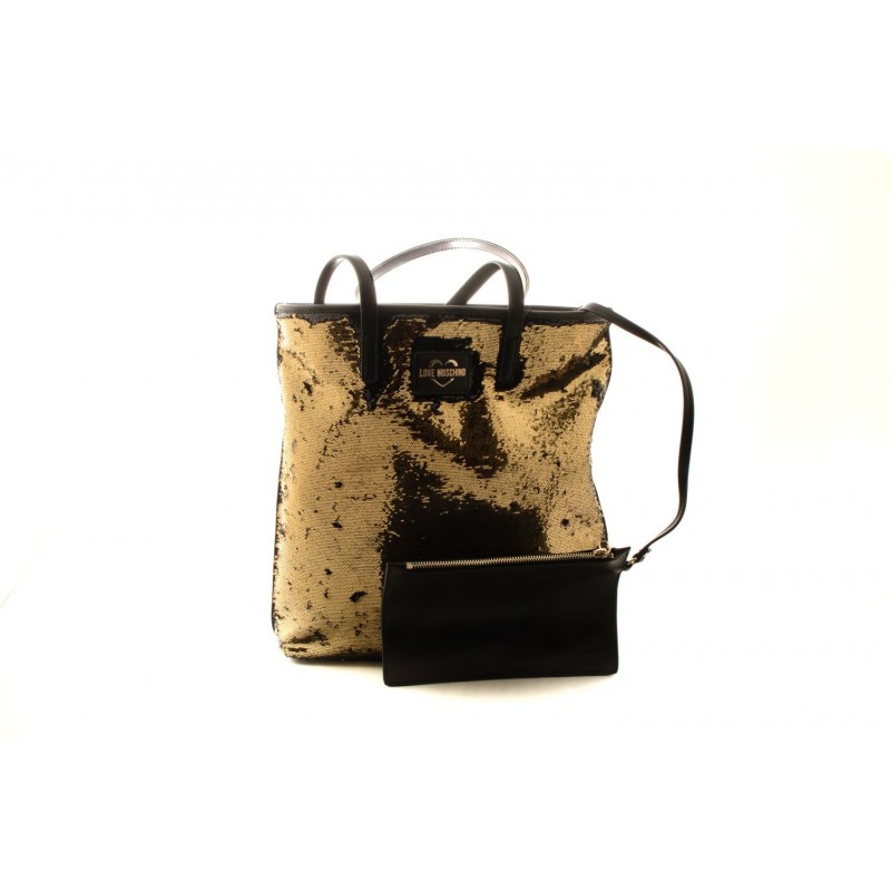 LOVE MOSCHINO - Shopping Bag with Reversible Golden Paillettes - Black