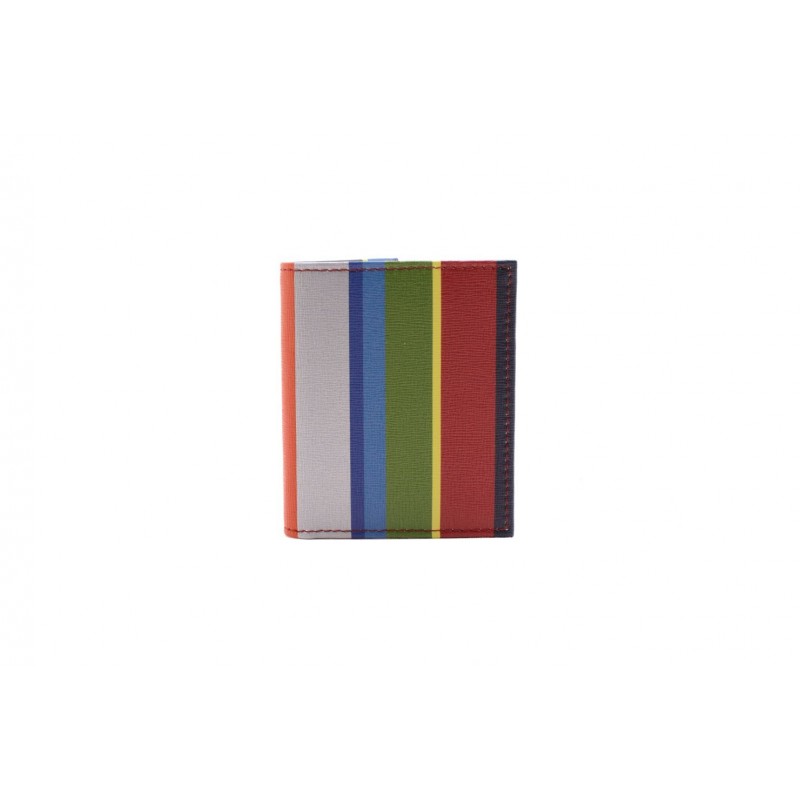 GALLO - Leather Card Holder with Stripes  - Blue/Red