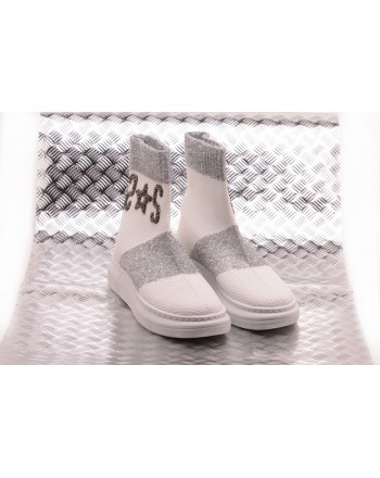 2 STAR - Sneakers Sock con Dettagli Argento - Bianco/Silver