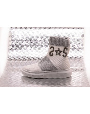 2 STAR - Sneakers Sock with Silver Details - White/Silver