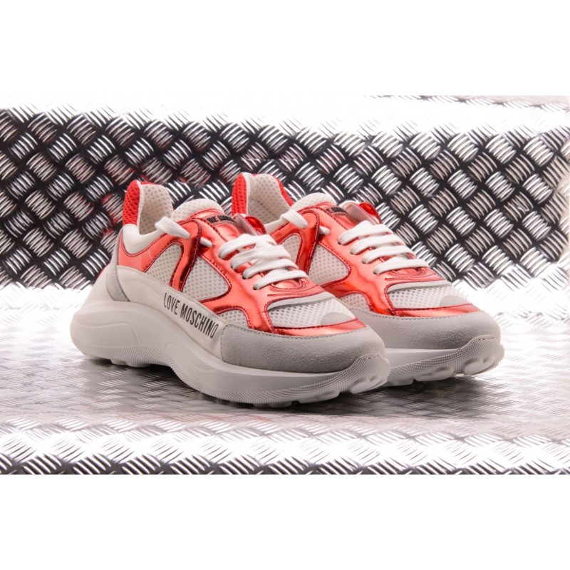 LOVE MOSCHINO - LOVE eco-leather sneakers - White/Red