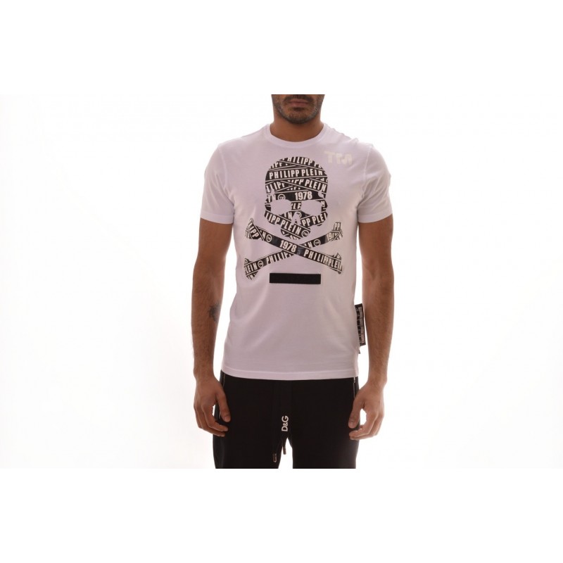PHILIPP PLEIN - Cotton T-shirt with Logo Skull - White