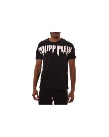 PHILIPP PLEIN - Cotton T-Shirt with Printed Logo - Nero/White