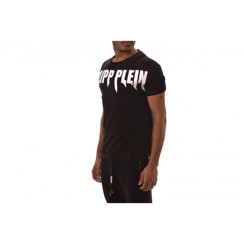 PHILIPP PLEIN - T-Shirt in Cotone con Logo stampato - Nero/Bianco
