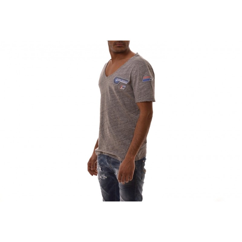 FRANKIE MORELLO - Cotton T-Shirt with Patch - Melange Grey