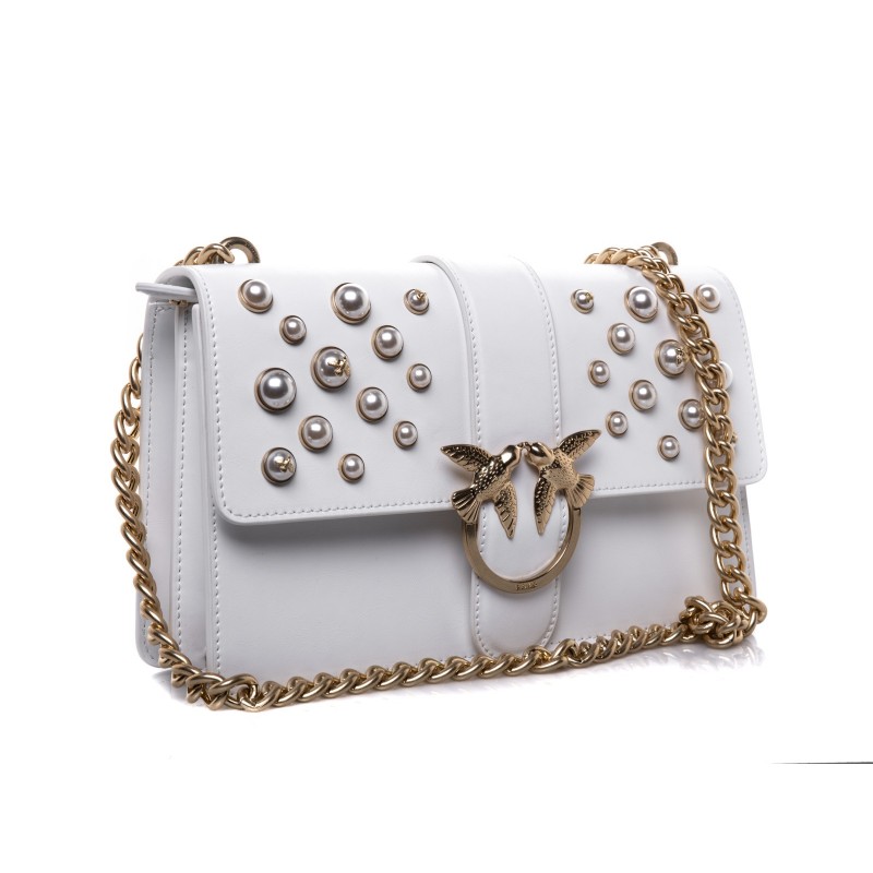 PINKO - LOVE leather handbag with pearls - White
