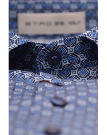 ETRO - Camicia in Cotone a Stampa Micro Losanghe - Azzurro