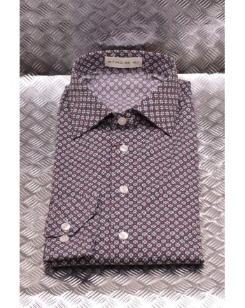ETRO - Cotton Shirt with Micropattern - Ivory/Green/Bordeaux