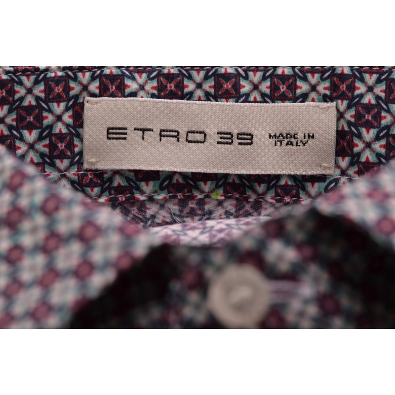 ETRO - Cotton Shirt with Micropattern - Ivory/Green/Bordeaux