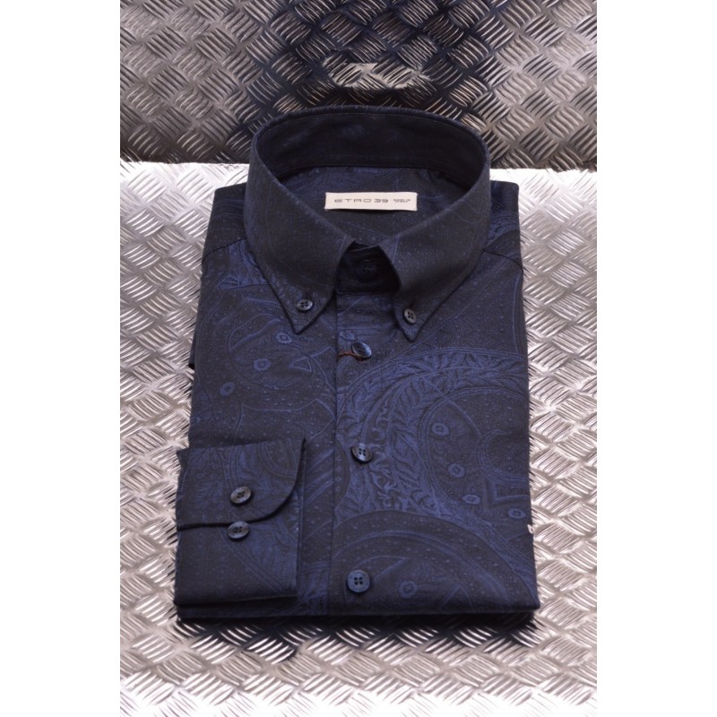 ETRO - Slim Fit Cotton Shirt with Pattern - Blue /Night Blue
