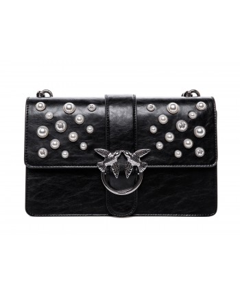 PINKO - LOVE leather handbag with pearls - Black