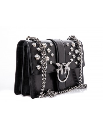 PINKO - LOVE leather handbag with pearls - Black