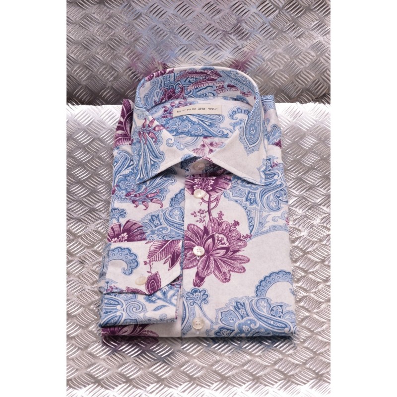 ETRO - Cotton Shirt with Flower Pattern - Ivory/Avion