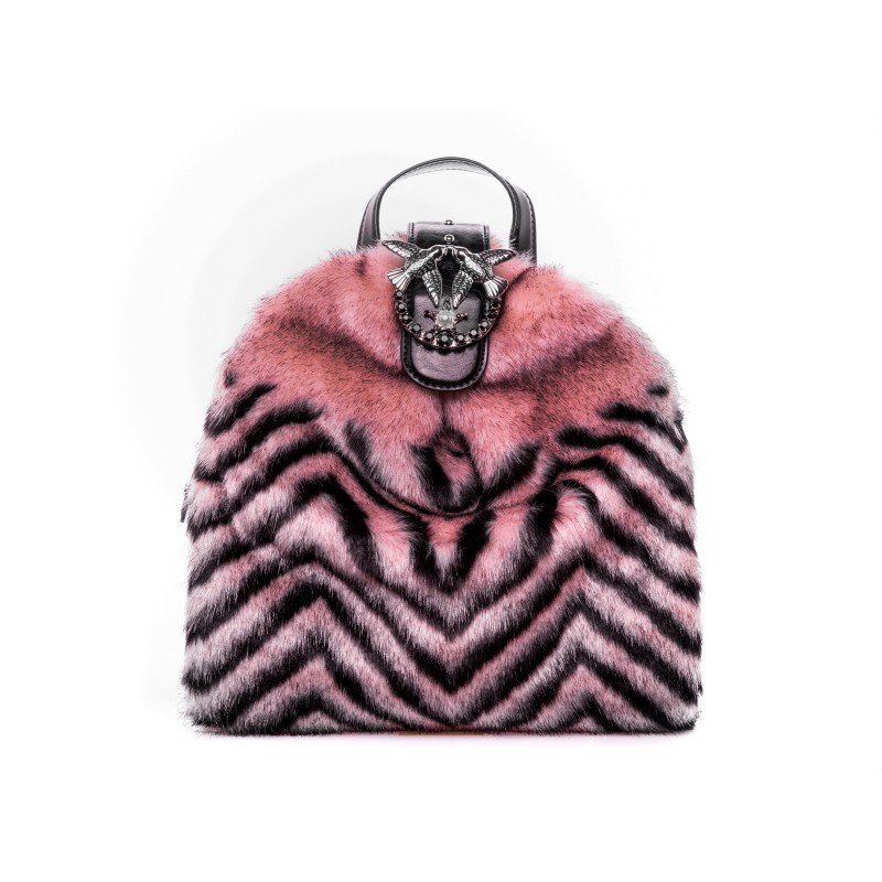 PINKO - CARTER Backpack with Faux Fur - Black/Powder