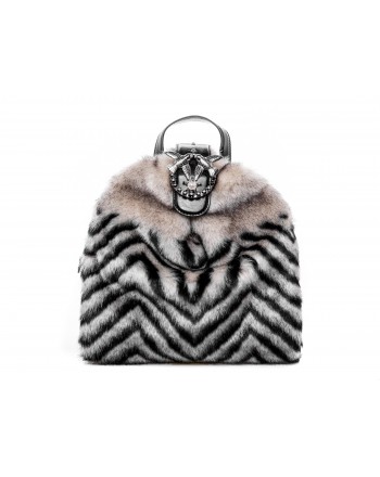 PINKO - CARTER Backpack with Faux fur - Black/Grey