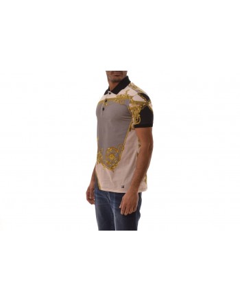 VERSACE COLLECTION - Patterned Polo Shirt  - Grey