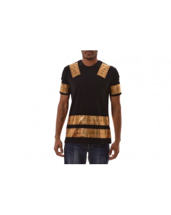 VERSACE COLLECTION - Cotton T-Shirt with Gold printed  - Black