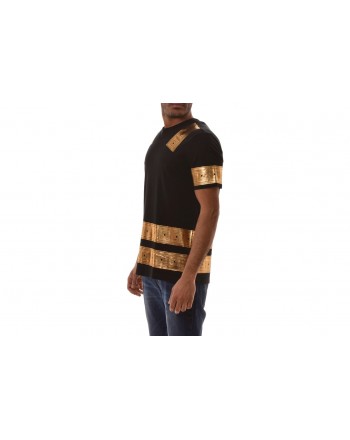 VERSACE COLLECTION - T-Shirt in cotone con stampa Oro - Nero