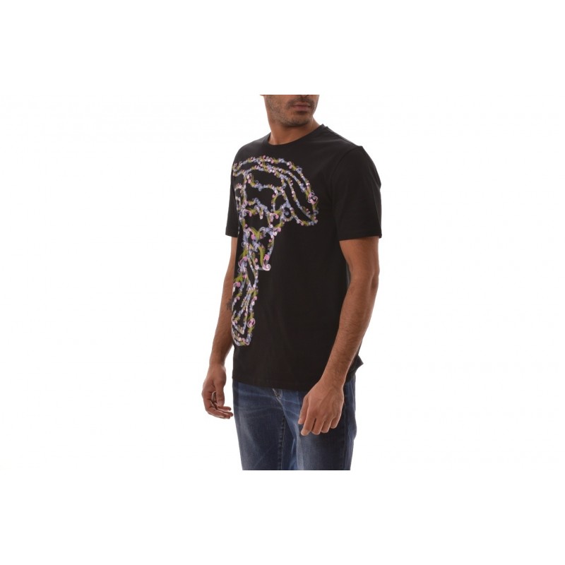 VERSACE COLLECTION - Cotton T-Shirt with Multicoloured  Medusa   - Black/Patterned
