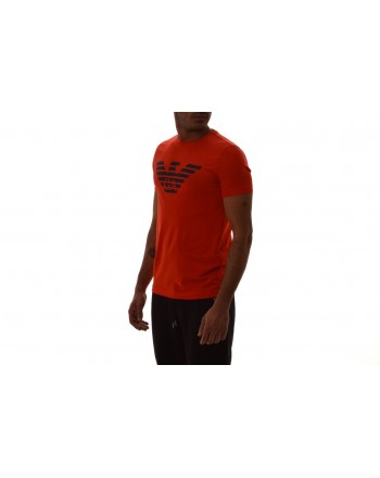 EMPORIO ARMANI - T-Shirt in cotone con stampa LOGO - Corallo