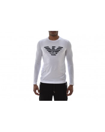 EMPORIO ARMANI  - Long-sleeved cotton T-shirt with LOGO printed - White