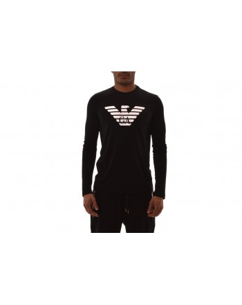 EMPORIO ARMANI  - Long-sleeved cotton T-shirt with LOGO printed - Black