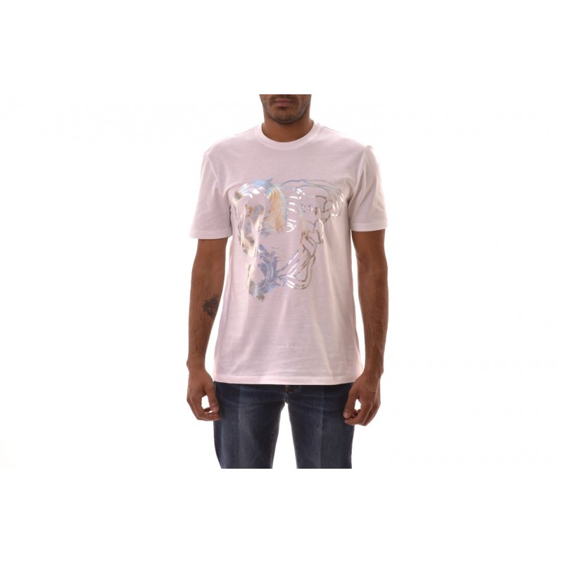 VERSACE COLLECTION - T-Shirt in Cotone con Stampa Medusa  - Bianco/Stampa