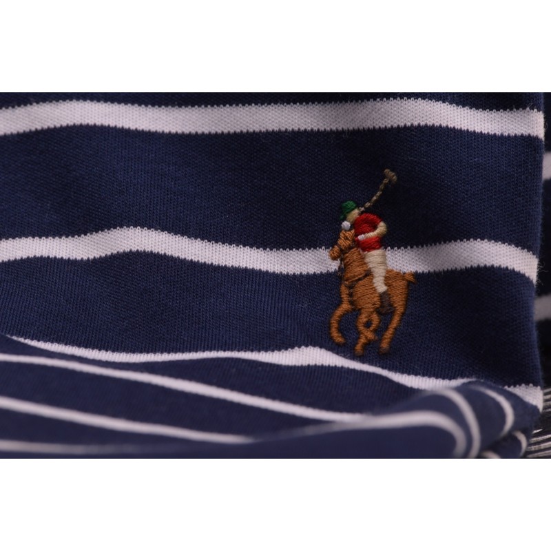 POLO RALPH LAUREN -  Polo in Cotone Slim Fit a Righe  - Navy/Bianco