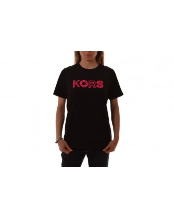 MICHAEL BY MICHAEL KORS - T-Shirt in cotone con stampa e strass - Nero/Neon Pink