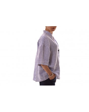 FAY -  Striped linen shirt - White/Blue