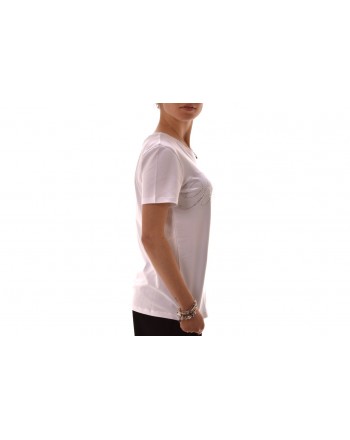 BLUMARINE - T-Shirt in cotone elasticizzato con strass - Bianco