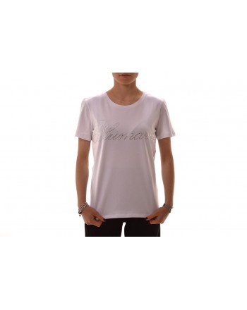 BLUMARINE - T-Shirt in cotone elasticizzato con strass - Bianco